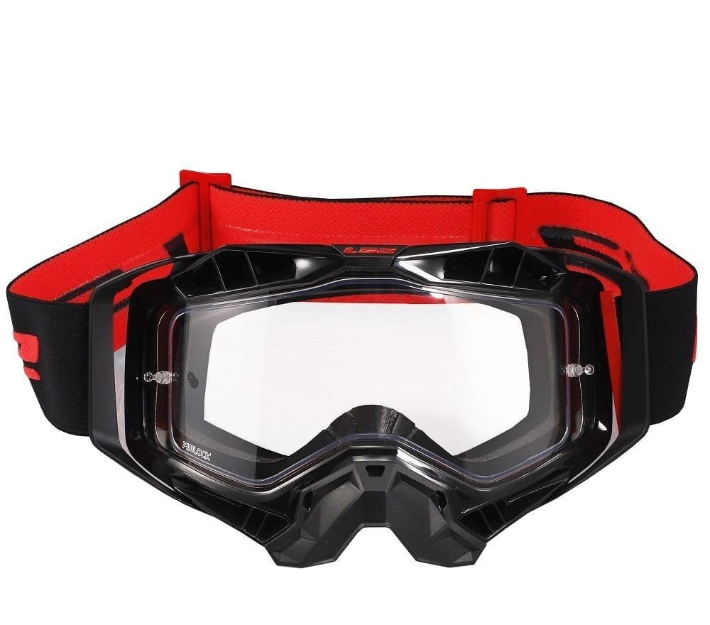 LS2 AURA GOGGLE BLACK RED WITH CLEAR VISOR