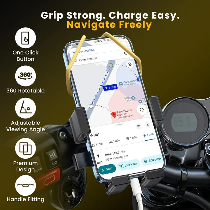 Cool Grip B3 Bike Mirror Mount Mobile Holder with One Click Locking - Black