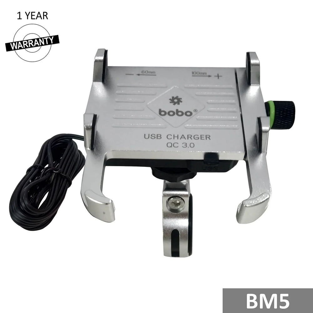 BOBO BM5 Claw-Grip Aluminium Bike Phone Holder (With Fast USB 3.0 Charger) Motorcycle Mobile Mount