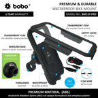 BOBO BM11H PRO PLUS Fully Waterproof Bike Phone Holder with PRO PLUS Vibration Damper (with Fast 15W Wireless Charger & USB-C Input/Output Port) Motorcycle Mobile Mount