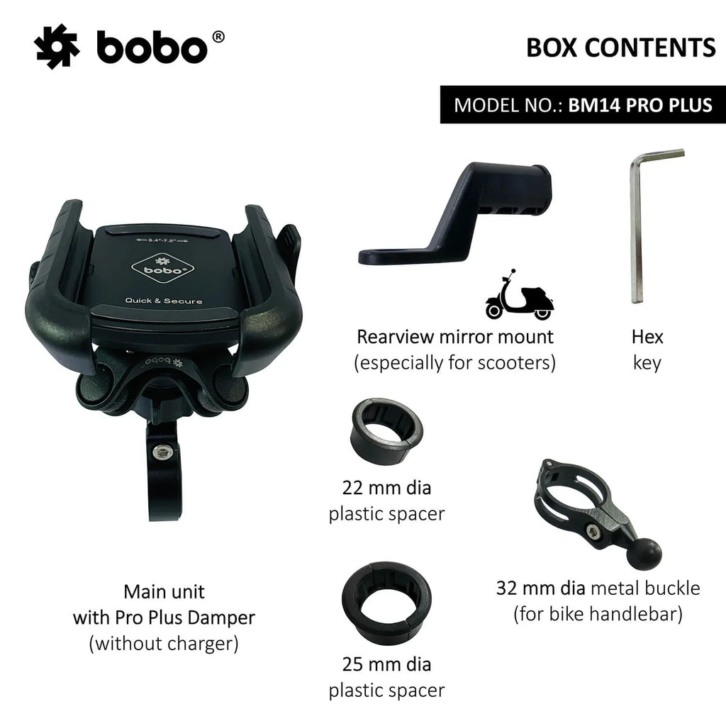 BOBO BM14 PRO X Quick Release with PRO X Vibration Controller Enhanced BM4 PRO Bike / Cycle Phone Holder Motorcycle Mobile Mount
