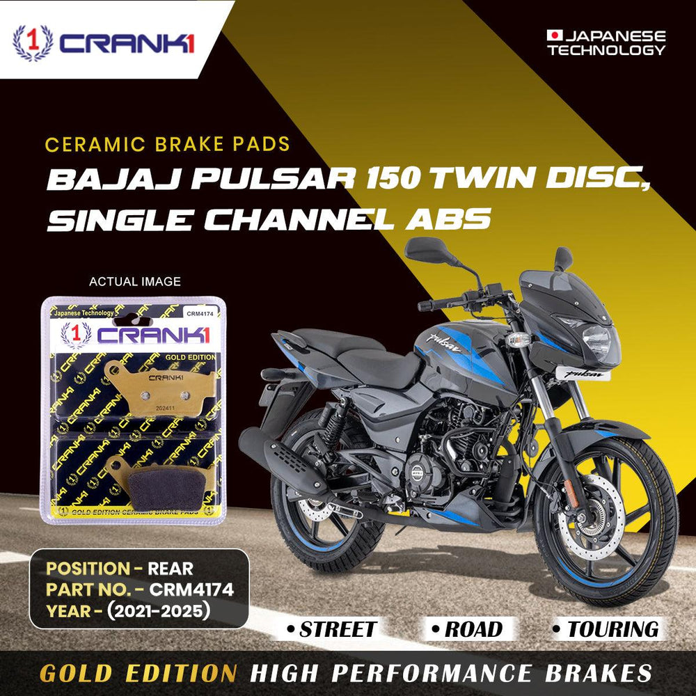 Ceramic Brake Pads For Bajaj Pulsar 150 Twin Disc, Single Channel ABS (2021-2025) - Rear - CRM4174