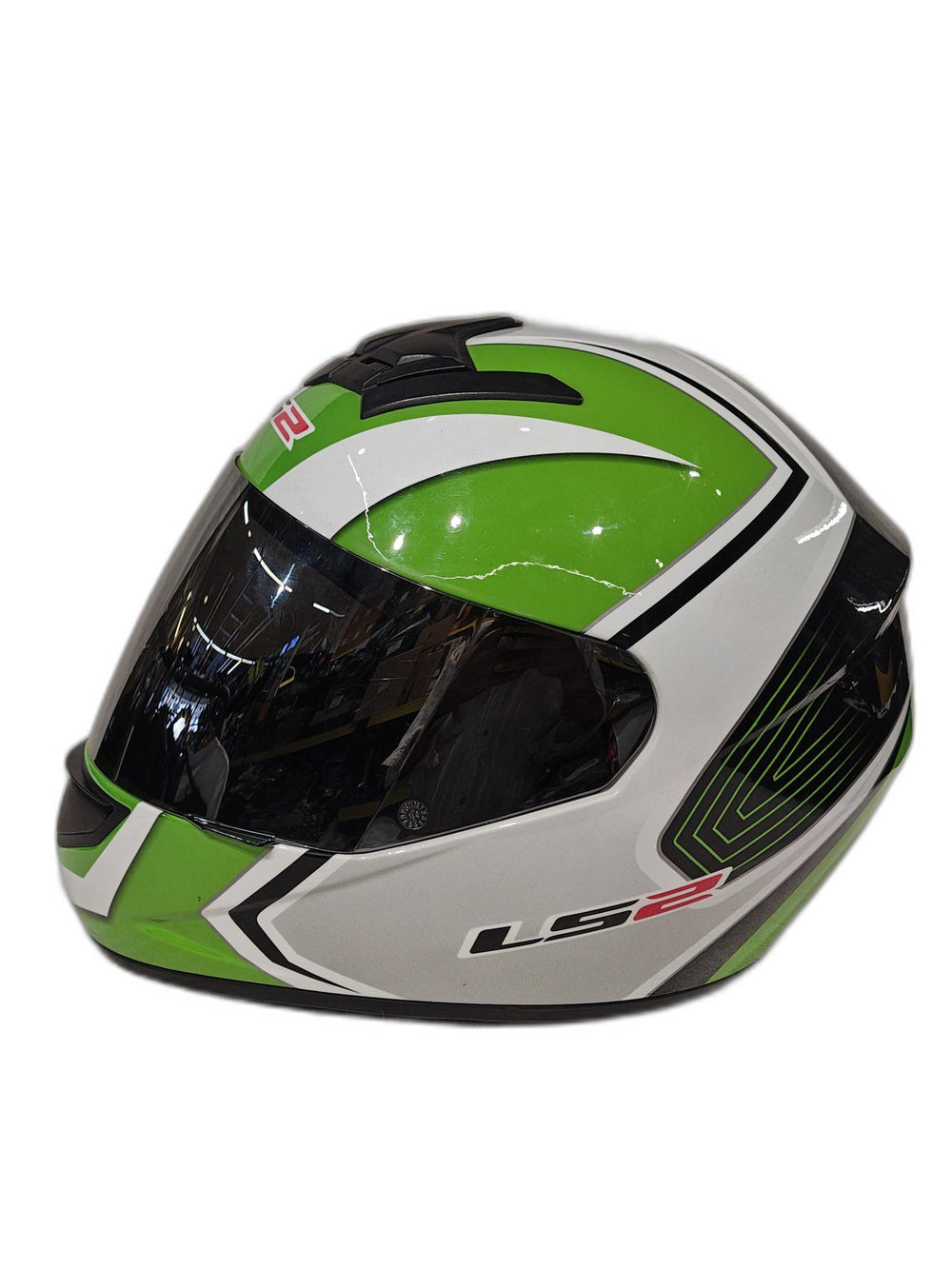 LS2 GREEN WHITE HELMET