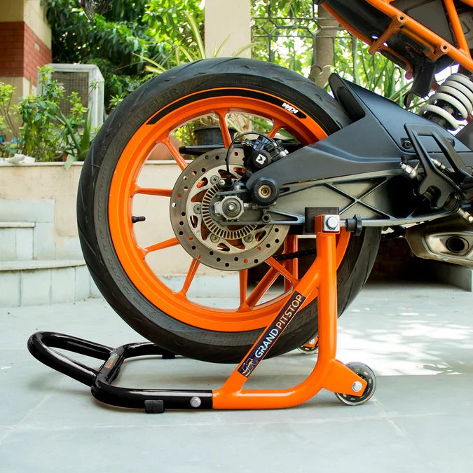 Dismantlable Rear Paddock Stand & Skate Wheels (Bike Wt upto: 450 kgs) - Black-Orange