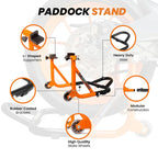 Dismantlable Rear Paddock Stand & Skate Wheels (Bike Wt upto: 450 kgs) - Black-Orange