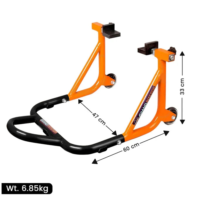 Dismantlable Rear Paddock Stand & Skate Wheels (Bike Wt upto: 450 kgs) - Black-Orange