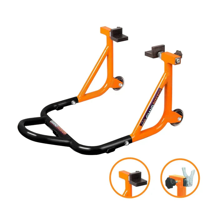 Dismantlable Rear Paddock Stand & Skate Wheels (Bike Wt upto: 450 kgs) - Black-Orange