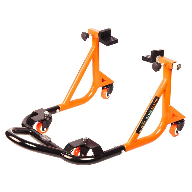Dismantlable Rear Paddock Stand With 360 Rotation & Skate Wheels (Bike Wt upto: 280 kgs) - Black-Orange