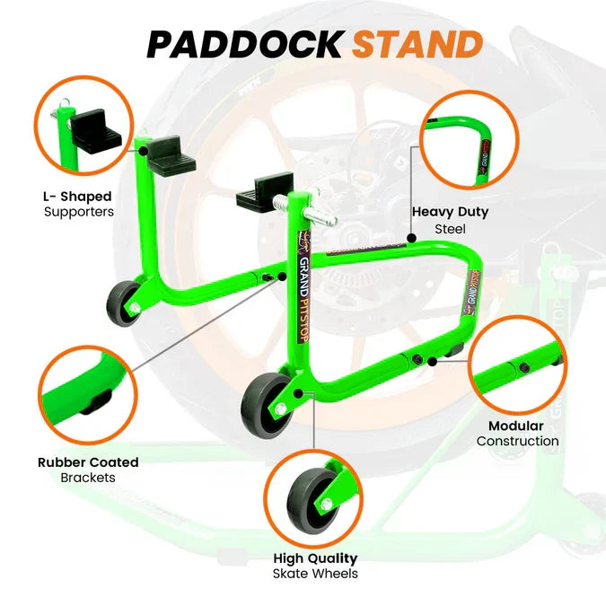 Dismantlable Rear Paddock Without Skate Wheels (upto 185 kg) - Green