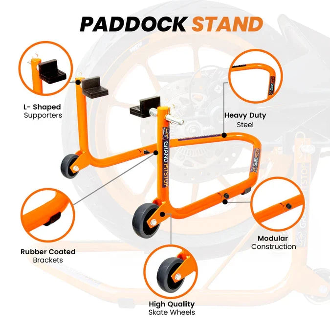 Dismantlable Rear Paddock Without Skate Wheels (upto 185 kg) - Orange