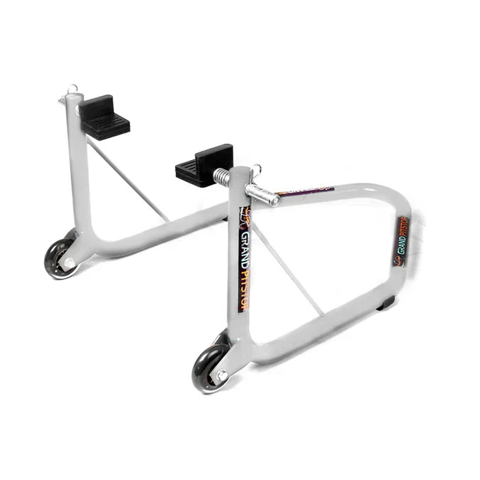 Non-Dismantlable Rear Paddock Stand With Skate Wheels (upto 350 kg) - Silver