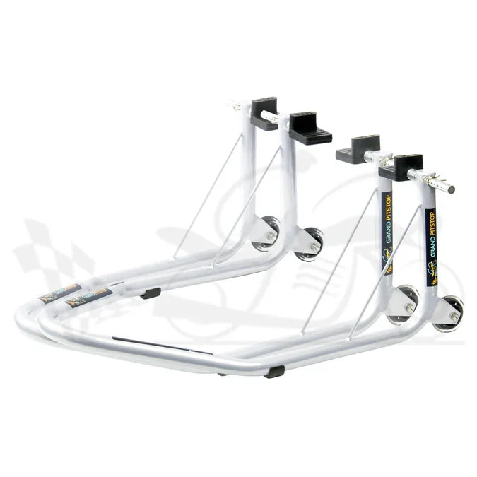 Non-Dismantlable Rear Paddock Stand With Skate Wheels (upto 350 kg) - Silver