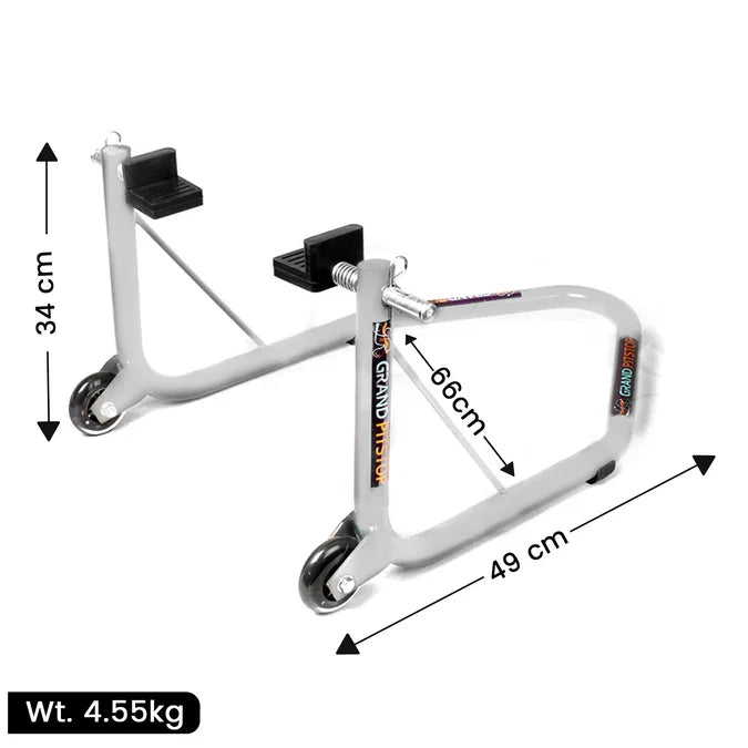 Non-Dismantlable Rear Paddock Stand With Skate Wheels (upto 350 kg) - Silver