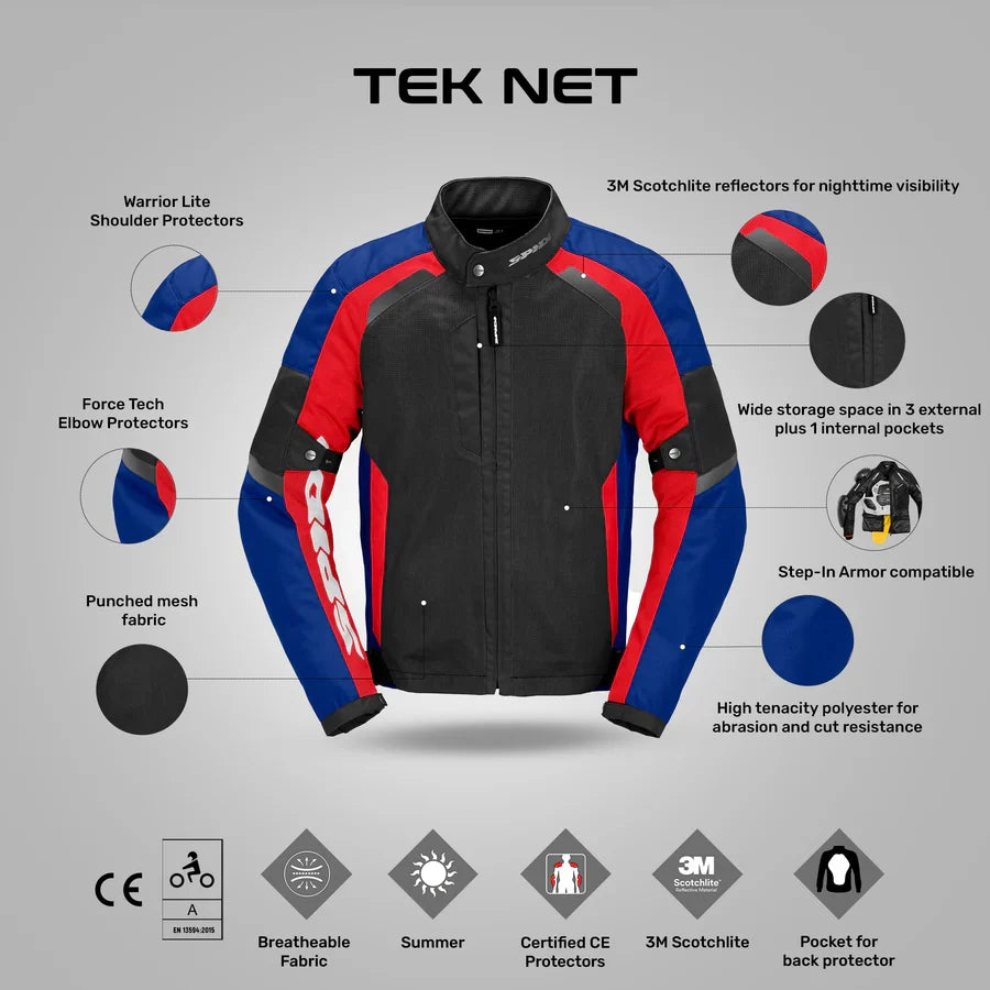 Spidi Tek Net Jacket - (Black/Blue/Red)