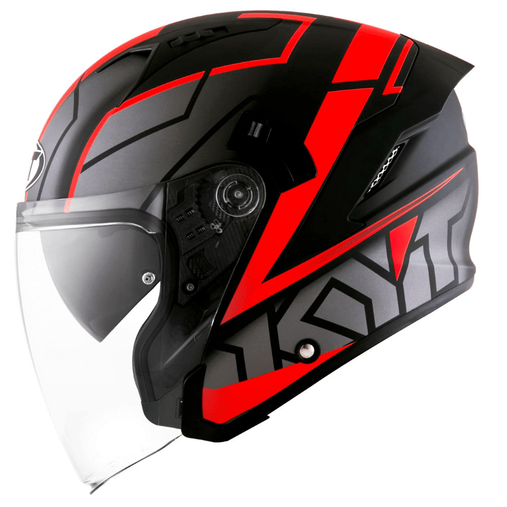 KYT NFJ Motion Matt Black Fluro Red Helmet