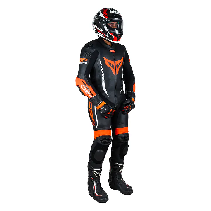DSG GP Racing Leather Suit : Black Red Fluo - 1748240540738C - Master