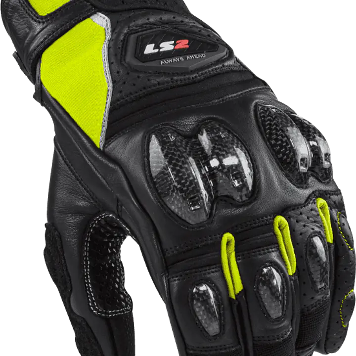 LS2 SPARK II LEATHER GLOVES BLACK H V YELLOW - 1748192354L41J - Master