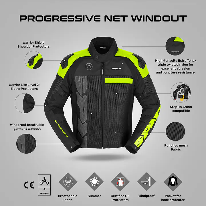Spidi  |  7111103073 Progressive Net Windout Jacket - Black/Yellow - Master