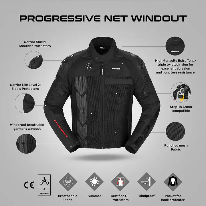 Spidi  |  7111103072 Progressive Net Windout Jacket - Black - Master