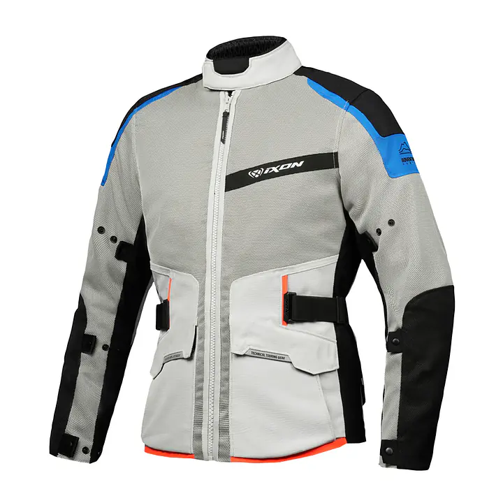 Ixon  |  7121103091  M-Njord Jacket - Light Grey / Blue/ Neon Red - Master