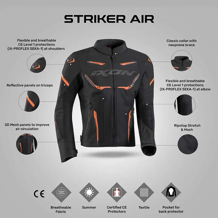 Ixon  |  7121104021  Striker Air Jacket - Black/Orange - Master
