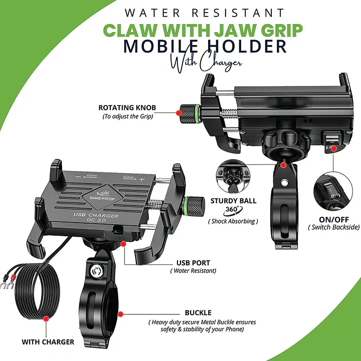 Grand PitStop  |  7513000011  Claw-Jaw Grip Mobile Holder With Charger - Master
